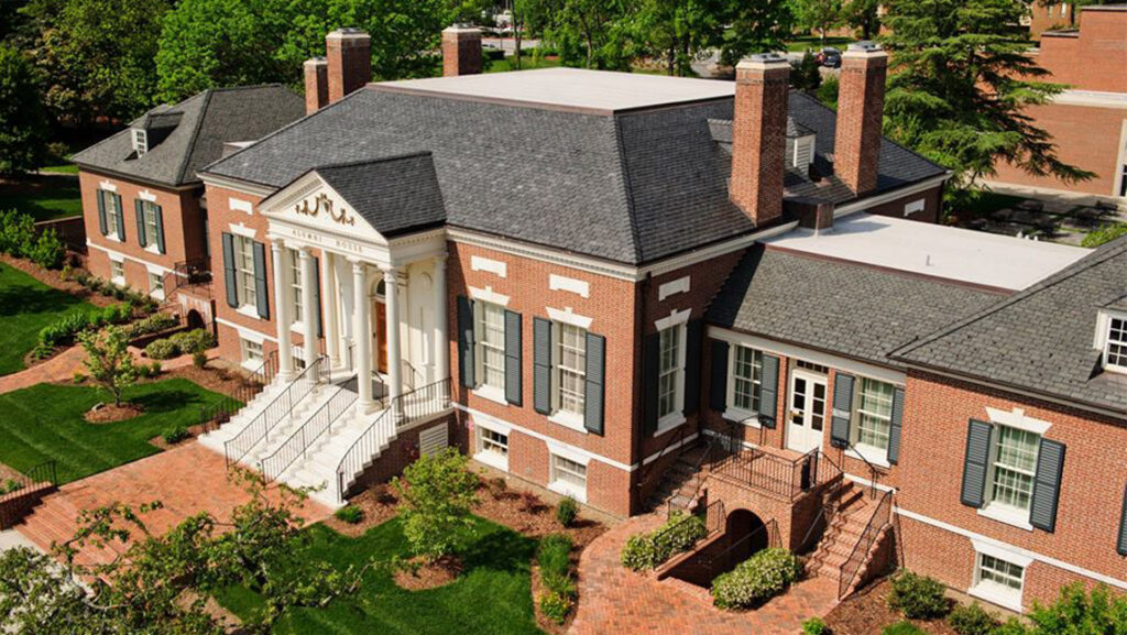 Aerial shot of the Alumni House.