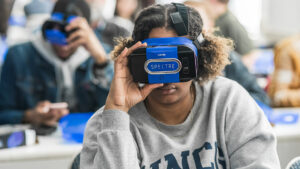 Student tries out a VR headset.
