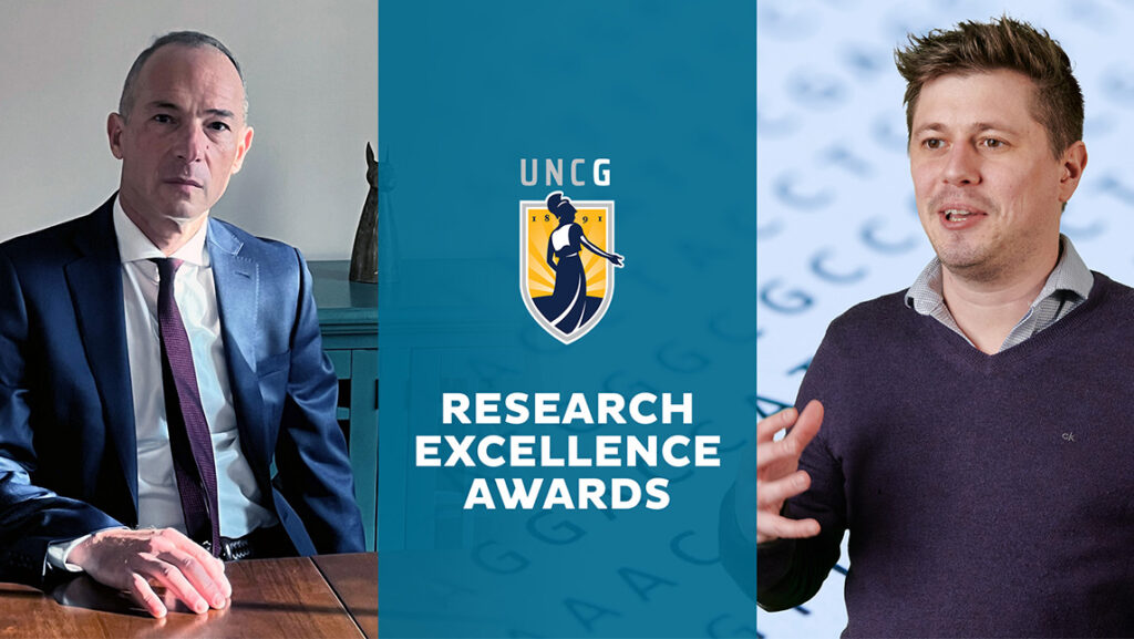 2023 Research Excellence Awards winners, Dr. Christian Moraru and Dr. Louis-Marie Bobay.