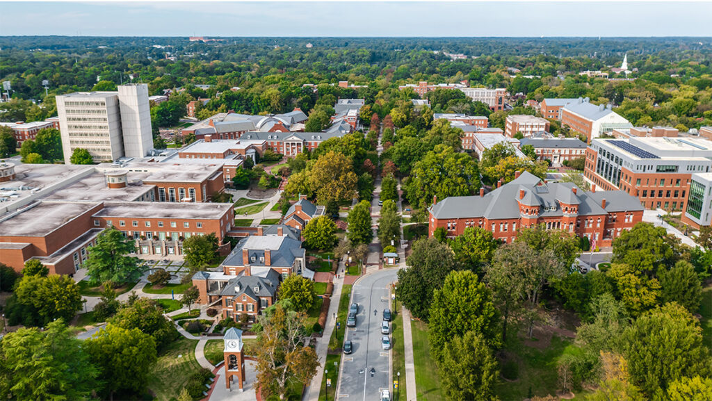 Drone photo of UNCG's campus.