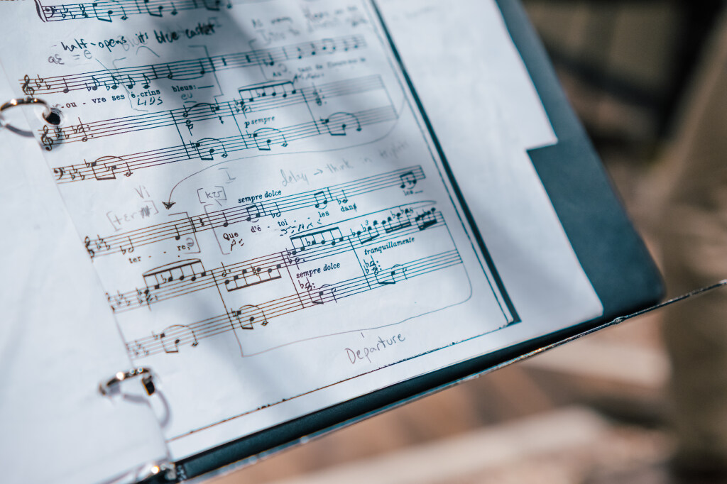 Music score on music stand.
