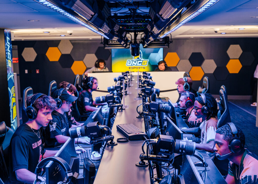 Students play video games in the esports arena.