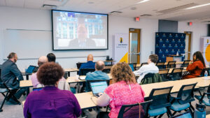 UNC System President Peter Hans speaks to the Faculty Assembly.