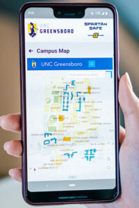 The campus map feature on the Spartan safety app.