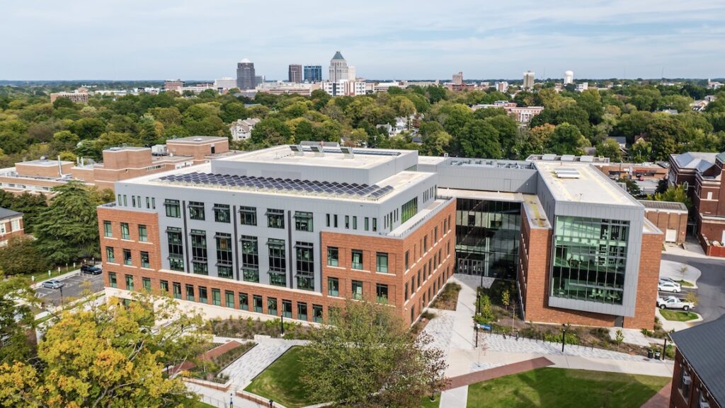 Drone photo of Weatherspoon Art Museum and Nursing Instructional Building