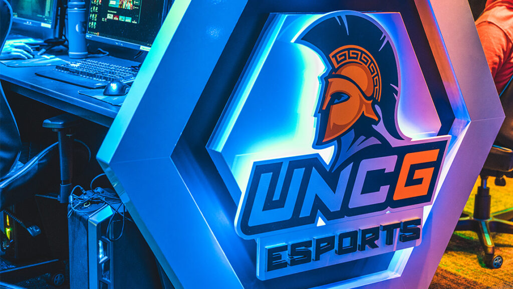 UNCG's logo in the esports arena.