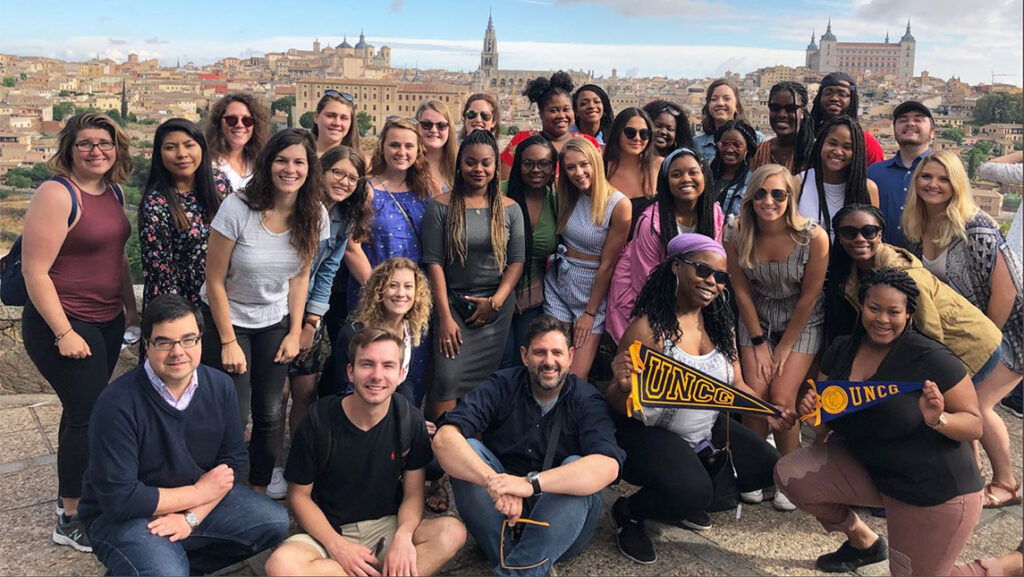 Group photo of students and instructor in Spain during study abroad