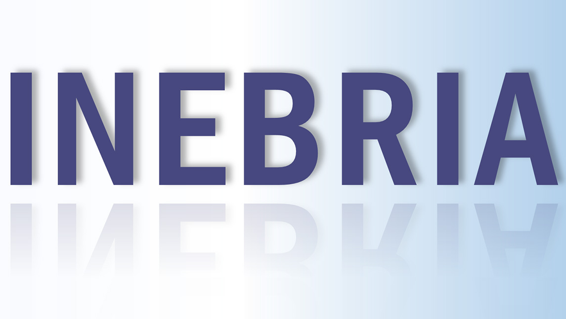 INEBRIA logo in purple type with a reflection.