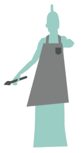 Clip art of Minerva with an apron on and a paint brush in her hand.