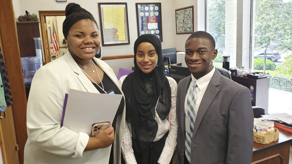 Zainab Adamou-Mohamed with two of her fellow interns at the NC General Assembly