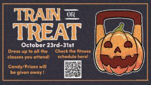 Poster for "Train or Treat" with a QR code.