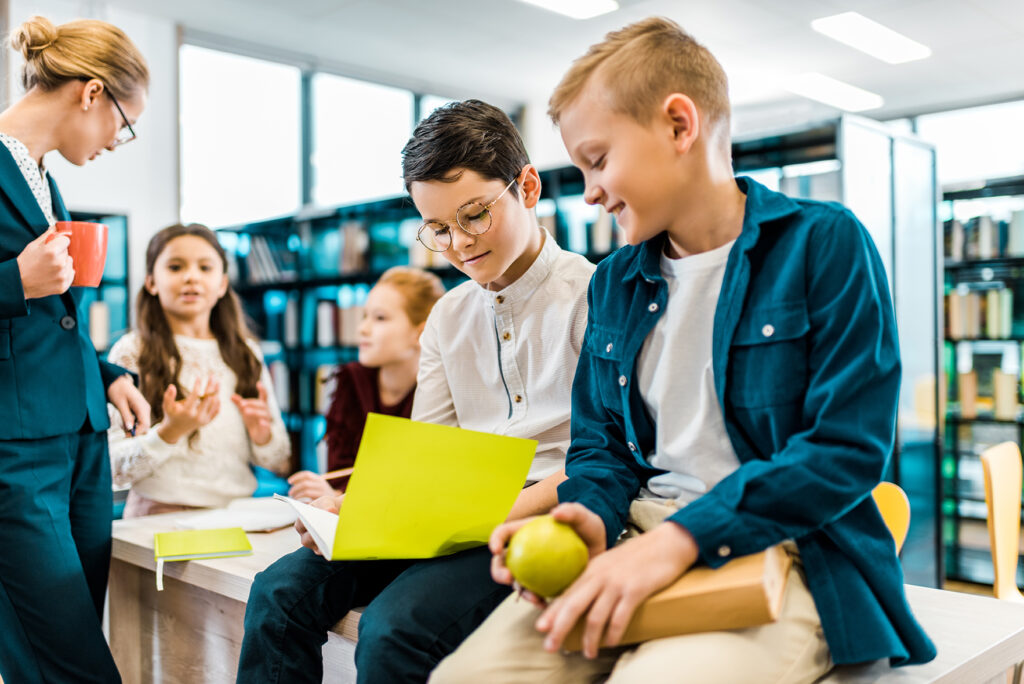 Young children in a library.