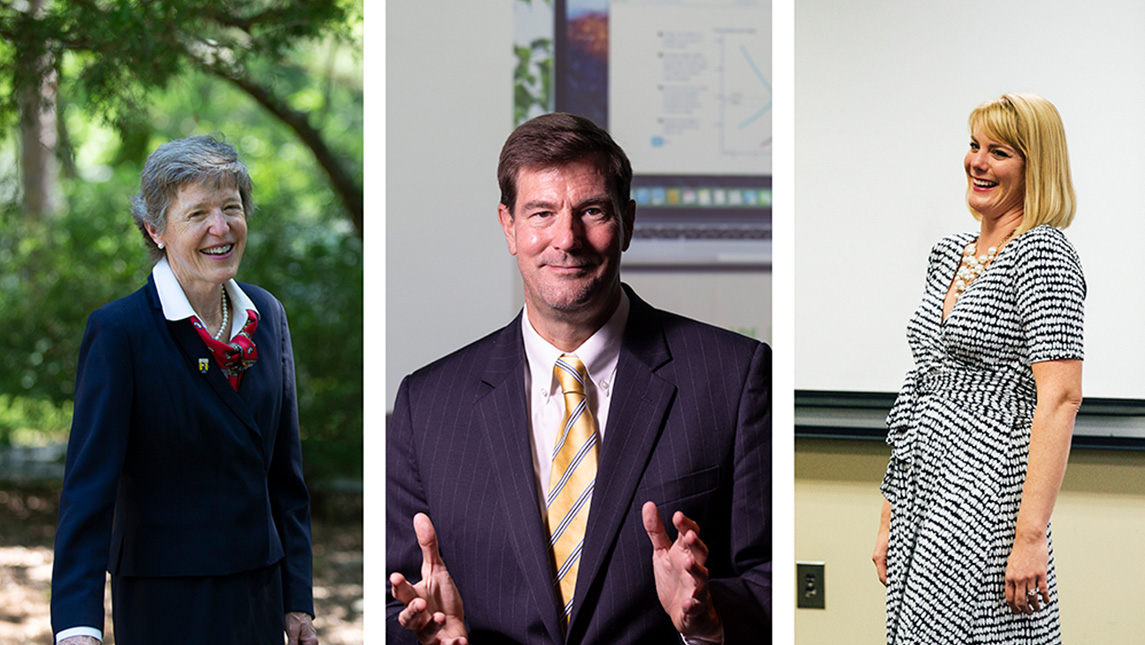 Side-by-side photos of UNCG faculty Dr. Eloise McCain Hassell, Dr. Jeffrey Sarbaum, and Sara MacSween.