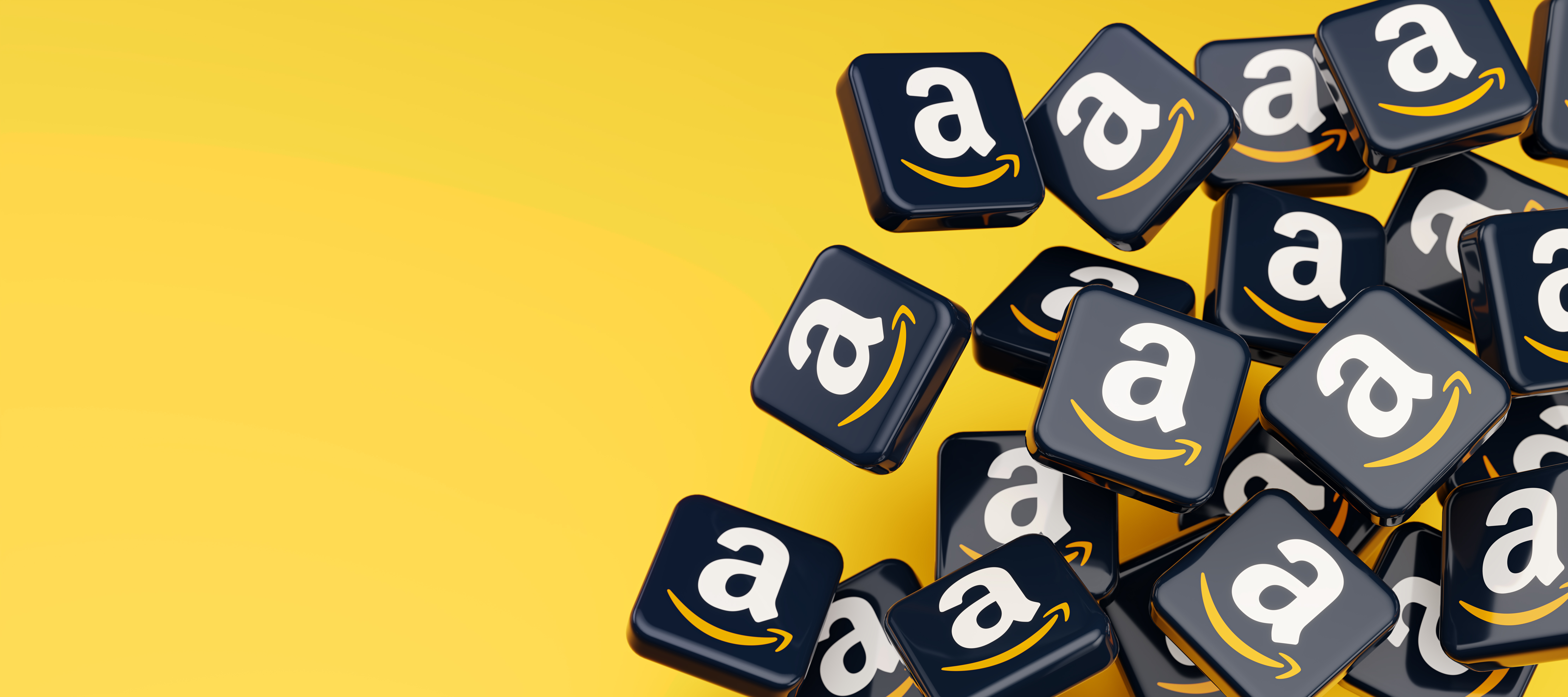 Amazon logo buttons on yellow background