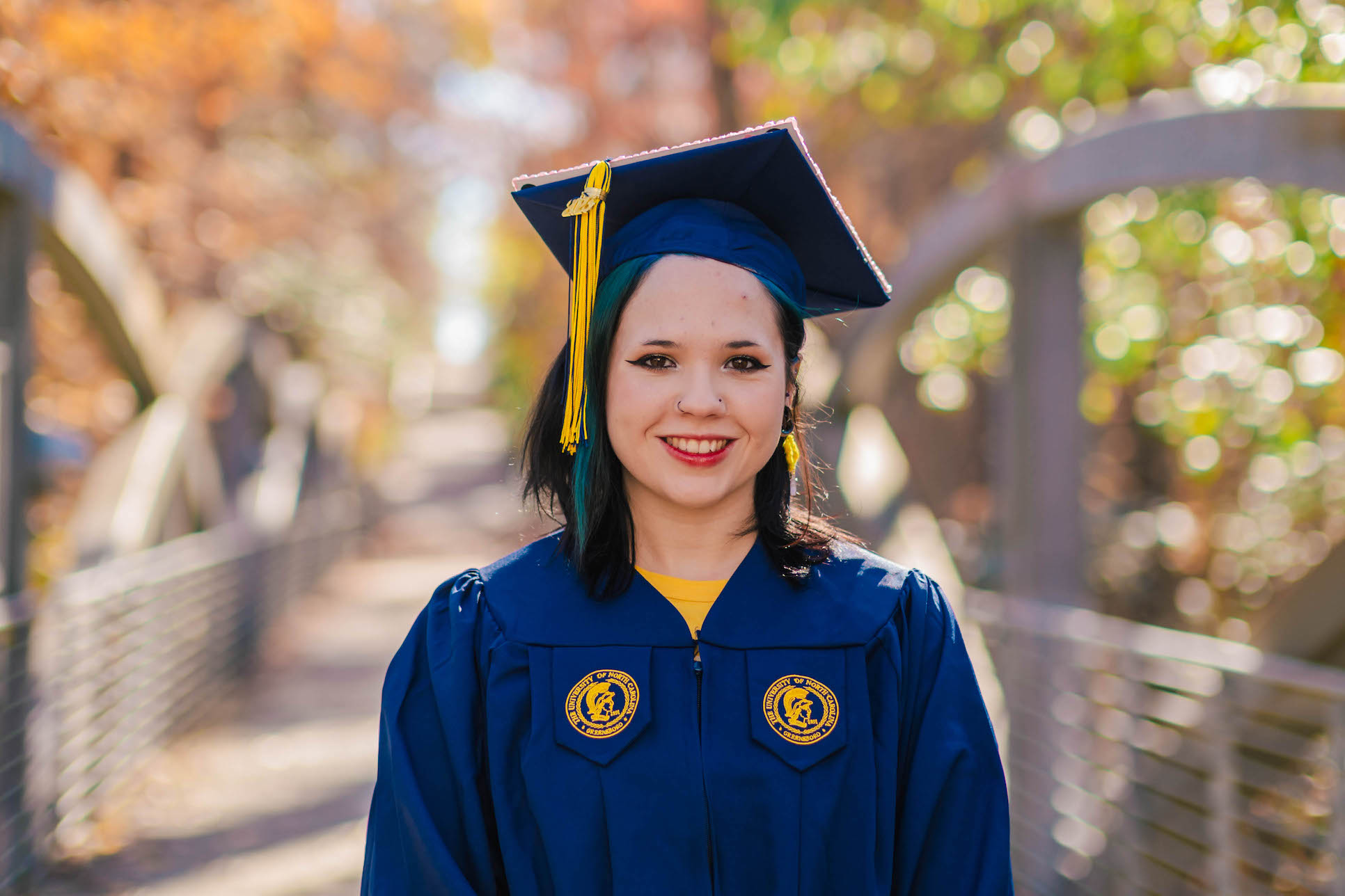 Cousin at UNCG's Peabody Bridge.