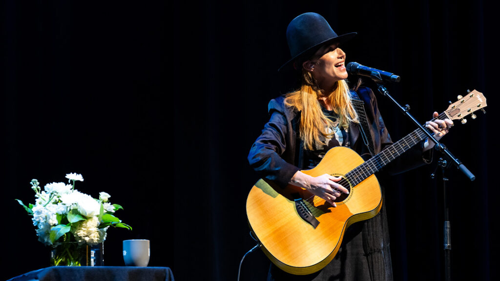 Singer Jewel plays the guitar and sings at the UNCG Auditorium