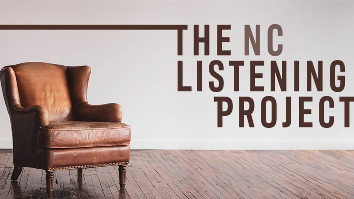 PBS publicity image for The Listening Project features the name of the show and an empty wingback chair.