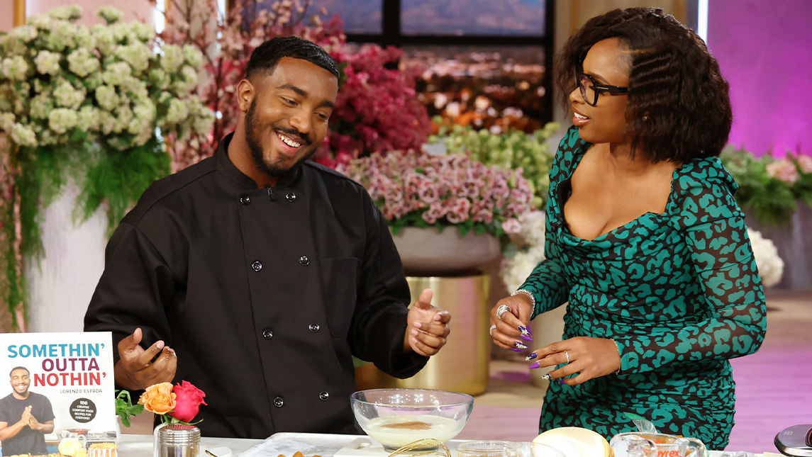 UNCG alum Lorenzo Espada does a cooking demo with Jennifer Hudson