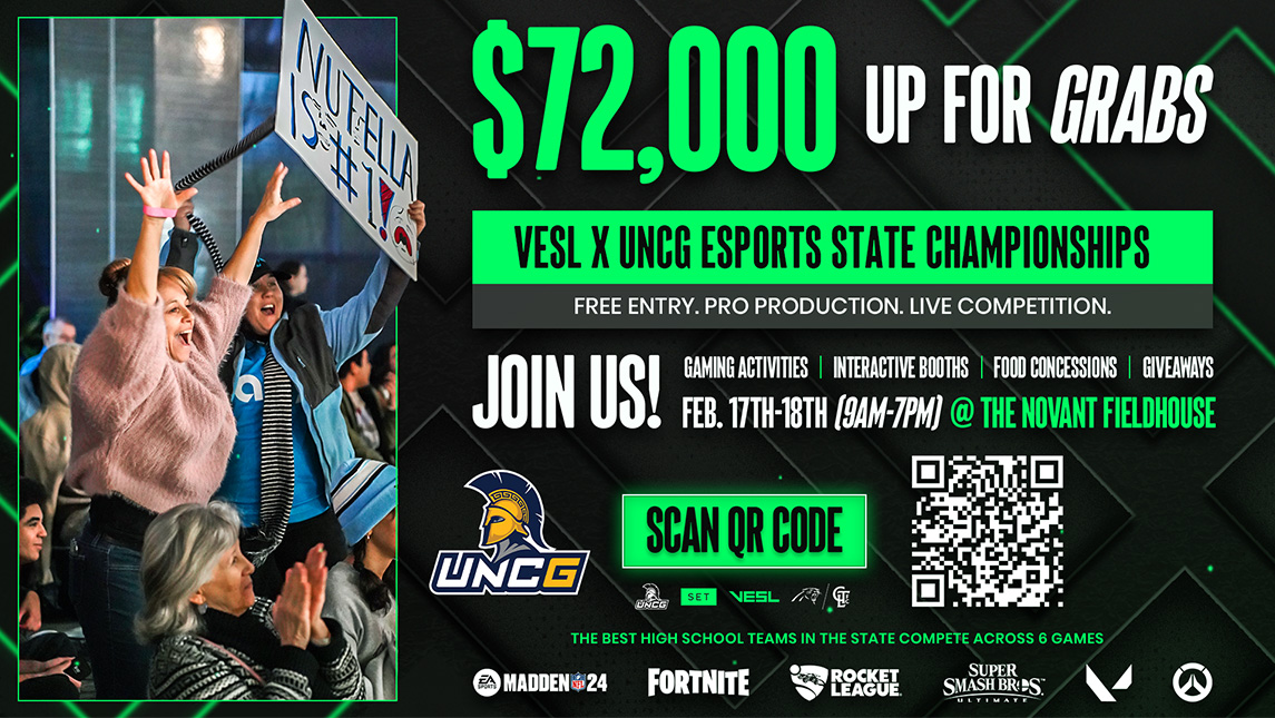 Poster promotes V.E.S.L. esports state championships on February 18 and 19.