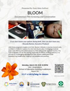 Poster promotes the film screening "Bloom" at UNCG's School of Education on March 25.