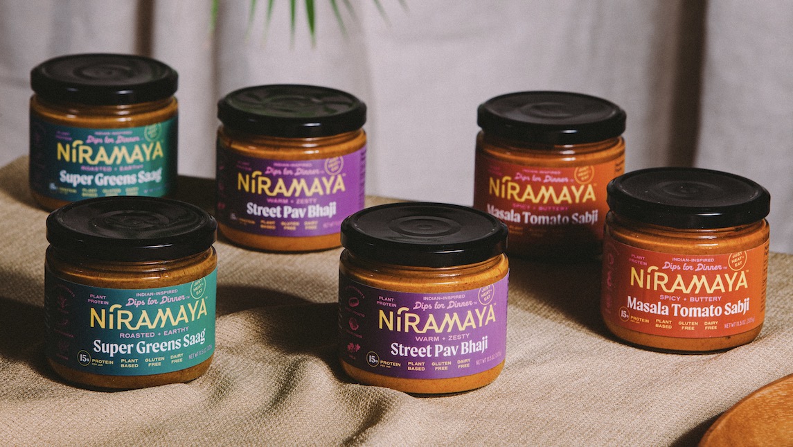 Product photo of six jars of Niramaya food products.