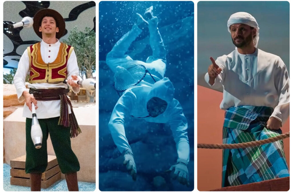 Actors at SeaWorld dress in traditional garb.