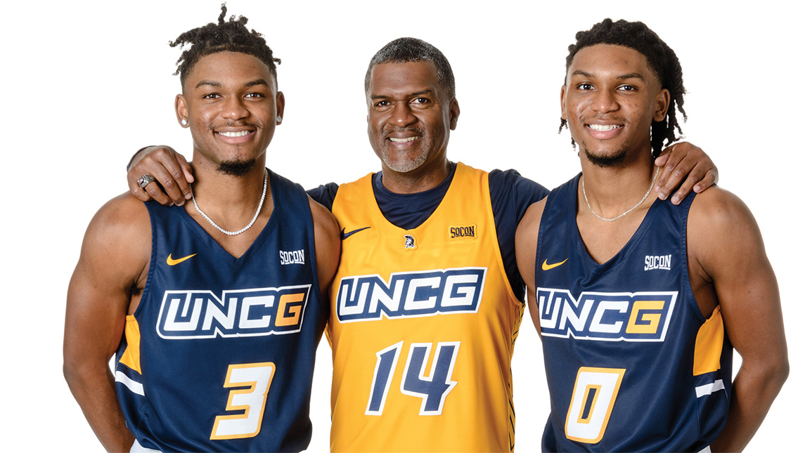 Keyford Langley ’92 with his sons, UNCG students Kobe ’23 and Keyshaun ’23.