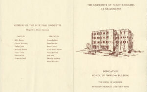 Program for the dedication of the UNCG School of Nursing Building in 1969.