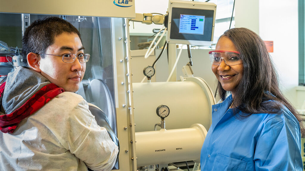 Dean Sherine Obare with a student work in a UNCG JSNN lab.