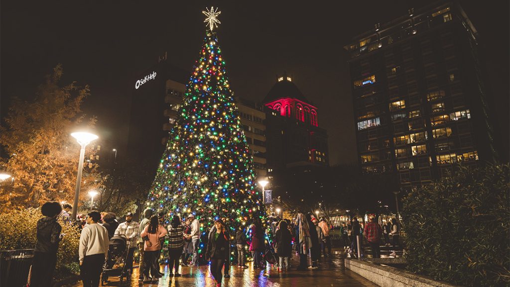 Christmas tree in downtown Greensboro.