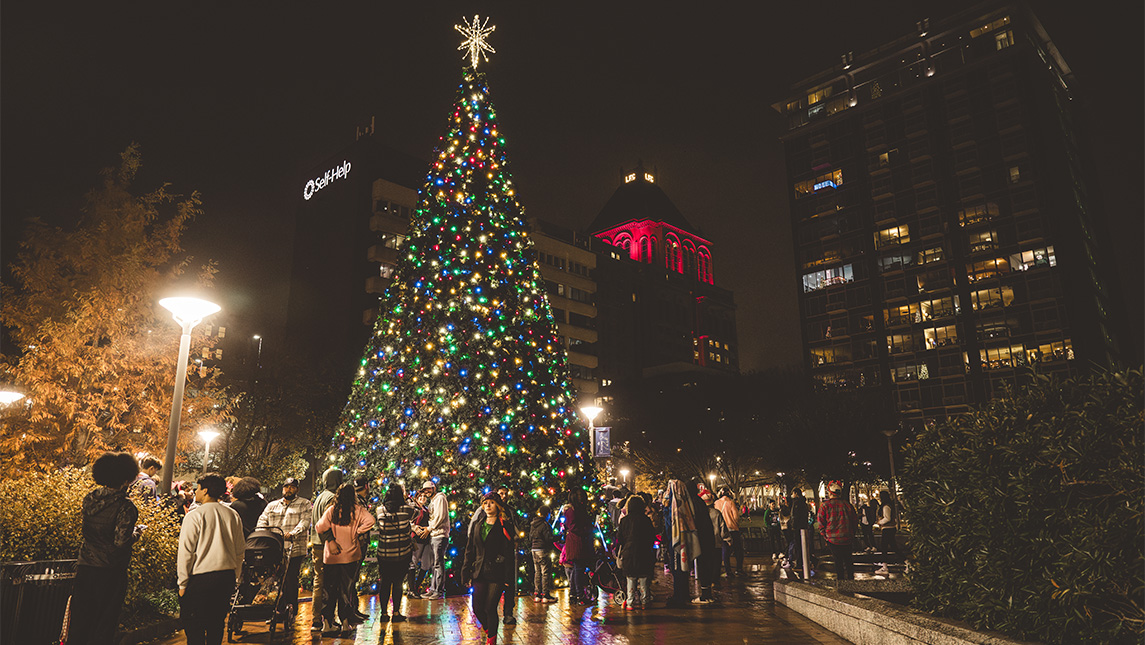 Christmas tree in downtown Greensboro.