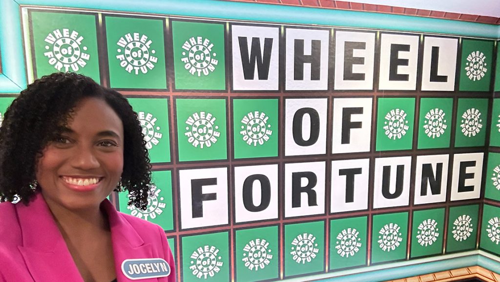 Jocelyn Smith Lee with "Wheel of Fortune" board.