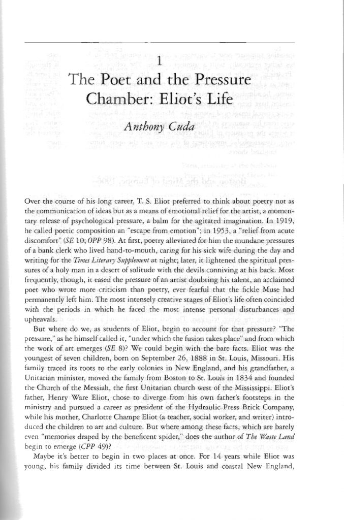 “The Poet and the Pressure Chamber: T. S. Eliot’s Life.”