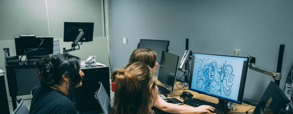 Animation students working on computers