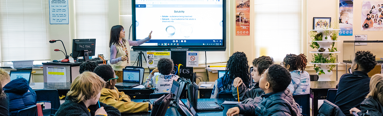 Marissa Colon student teaching with Mrs. Betty Moore at Wiley Magnet Middle School