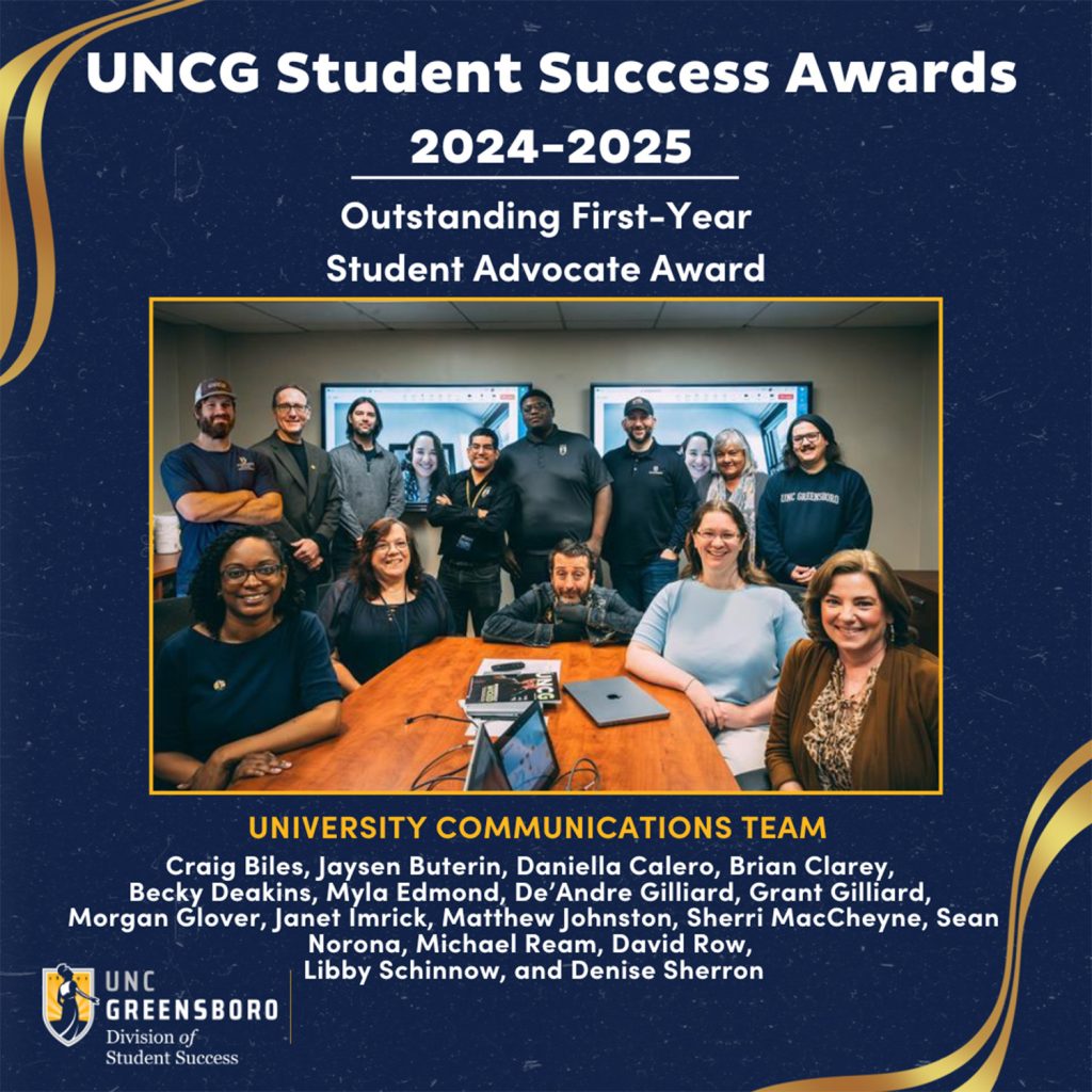 Award graphic for UNCG University Communications staff.