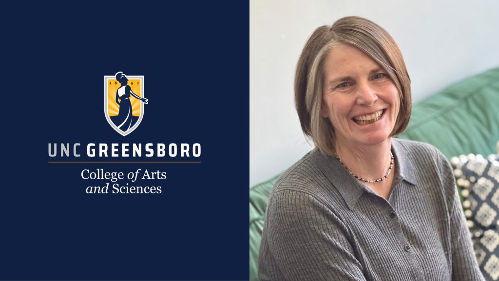 Headshot of a woman paired with a UNCG College of Arts & Sciences logo.