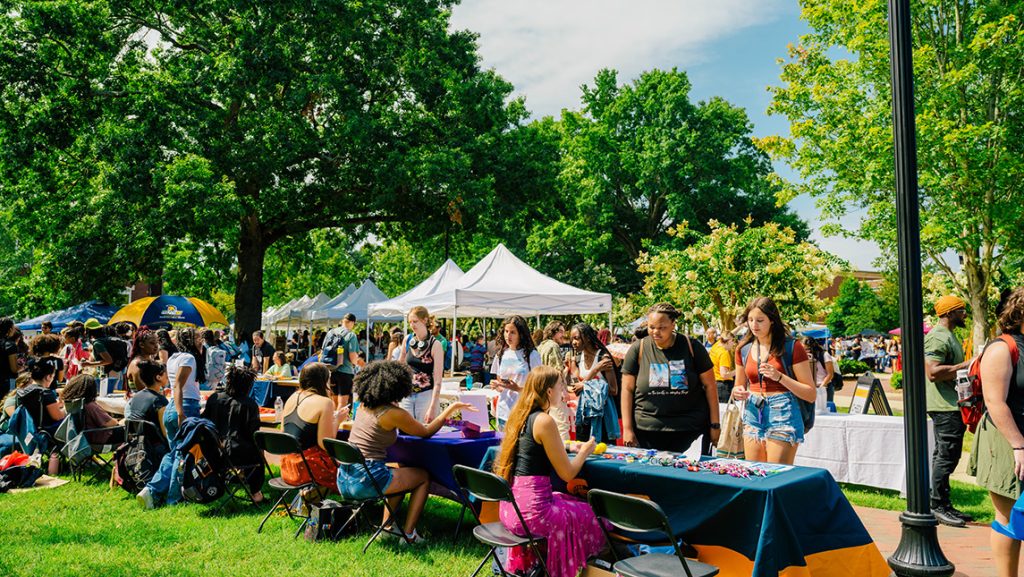 Tables and tents lined up outside at UNCG.
