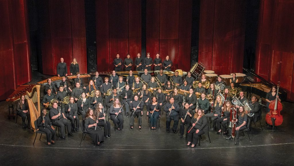 Overhead image of UNCG's wind ensemble.