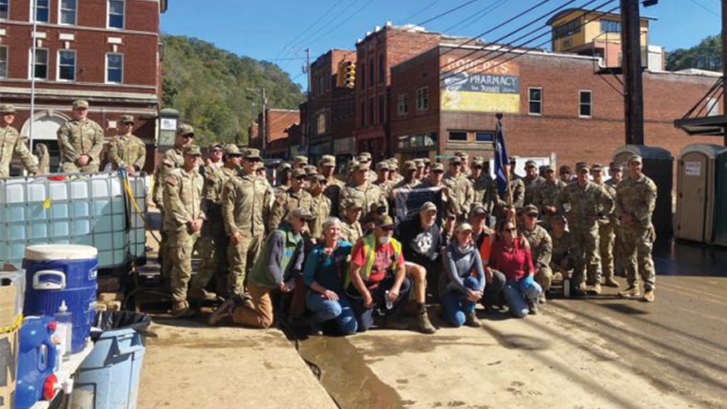 Volunteers with the National Guard in Marshall, NC after Hurricane Helene.