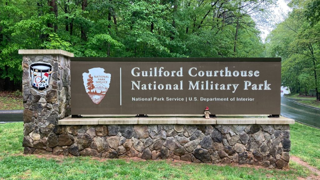 Sign for the entrance of the Guilford Courthouse National Military Park.