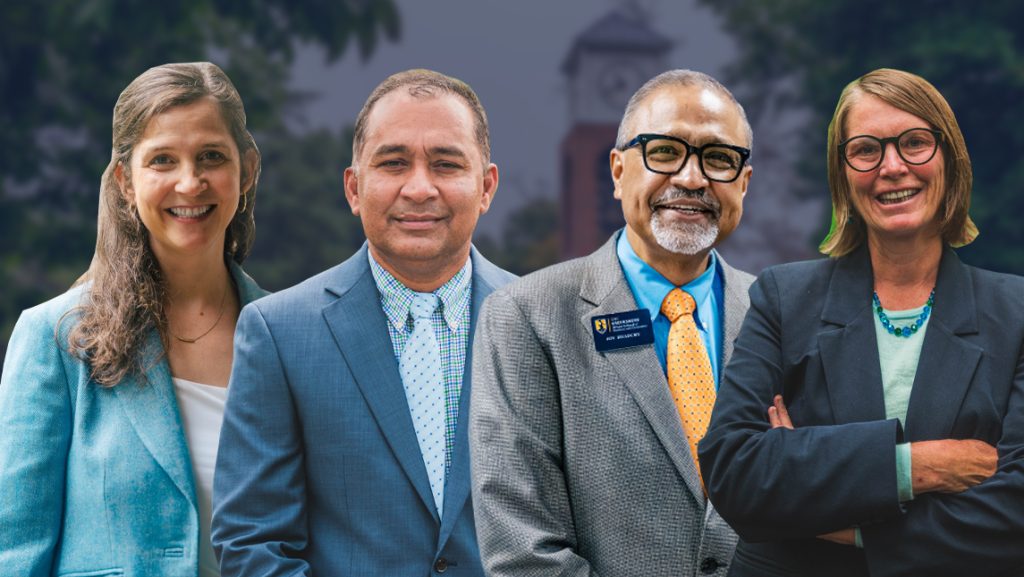 Headshot of Deans Kimberly Petersen, Masud Chowdhury, Joy Bhadury, and Kelly Joyce.