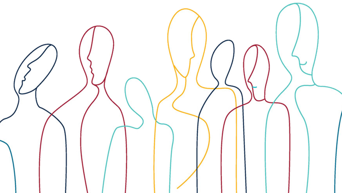 Abstract illustration of a group of people talking.