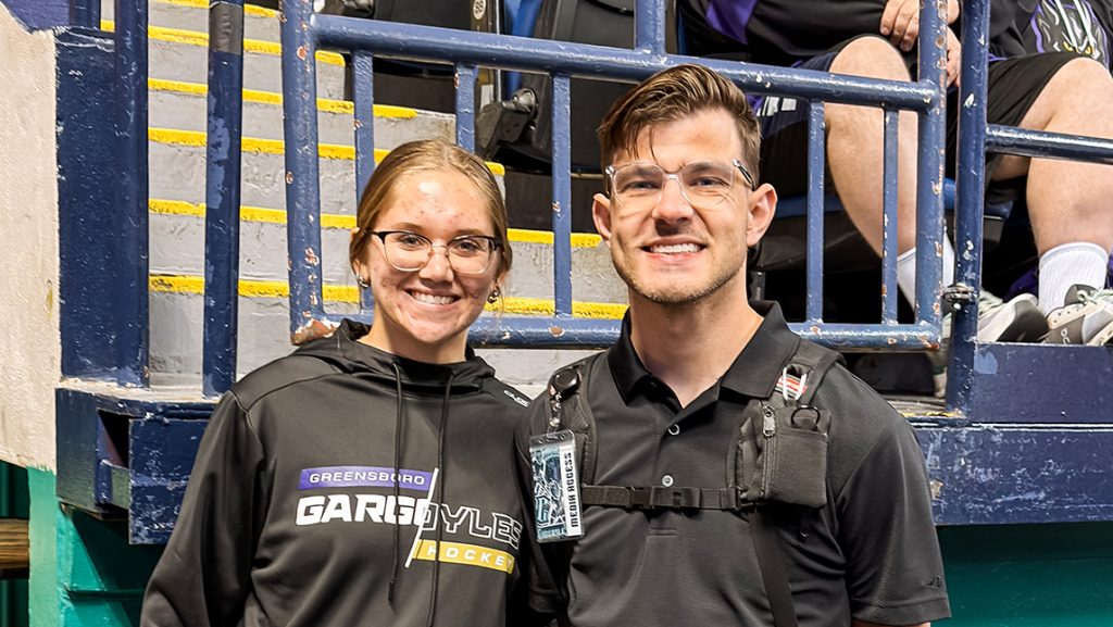 Paige Scanam and Jacob Sterling pose at the Greensboro Gargoyles game November 2025