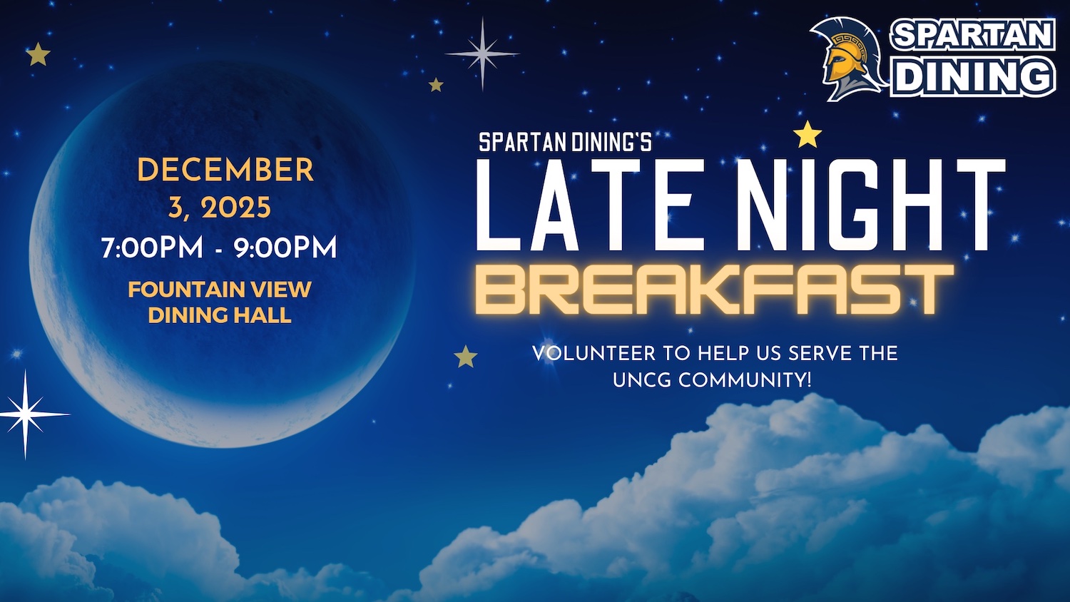 Flyer for UNCG Late Night Breakfast at Dec. 3, 2025.
