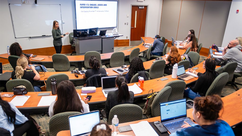UNCG social work students sit in a lecture.
