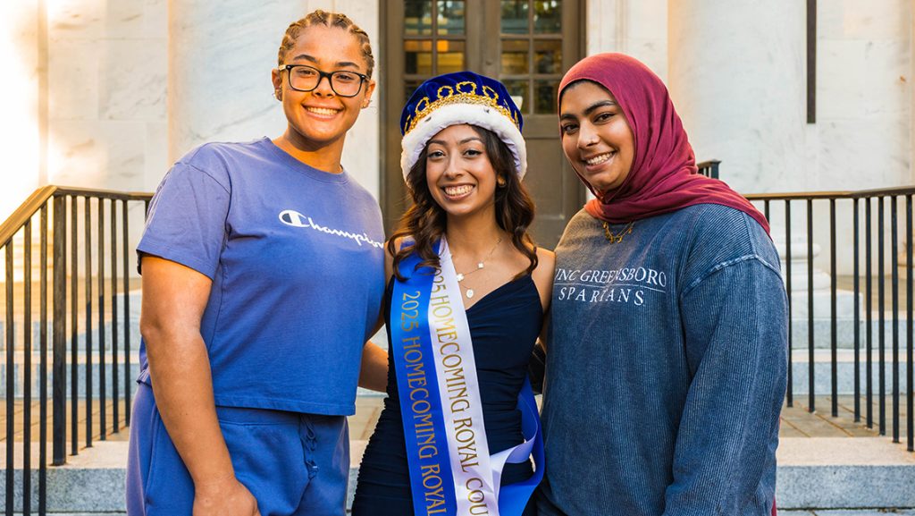 Kat Reyes, UNCG Homecoming royalty, with friends from kinesiology.