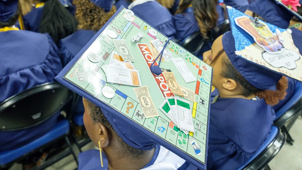 Decorated UNCG graduation cap.