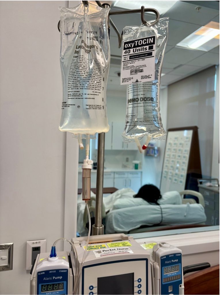 Bags of Oxytocin hanging in the UNCG School of Nursing lab.