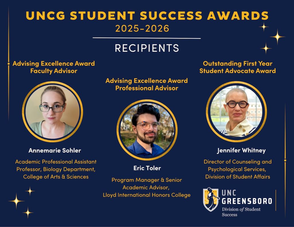 Photos of UNCG 2025-26 Advising Excellence Awardees.